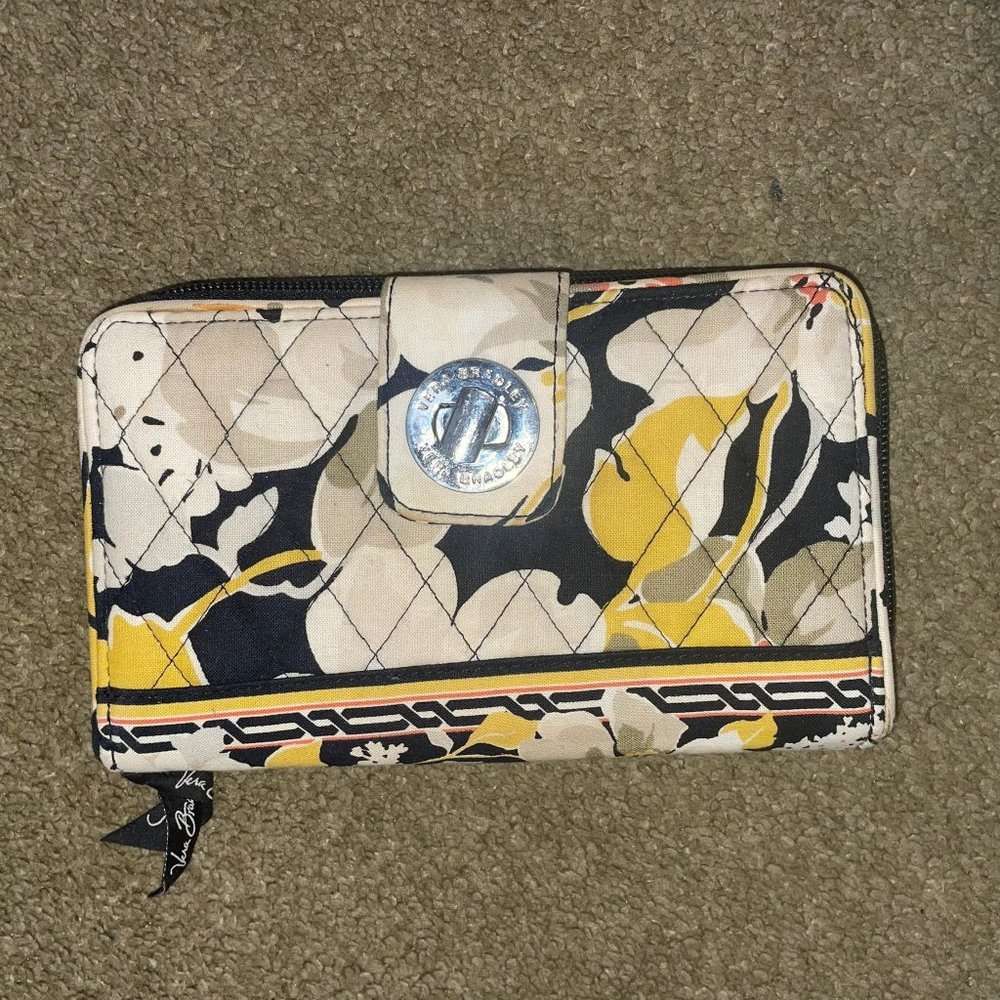 Vera Bradley Turnlock Wallet- Yellow Floral